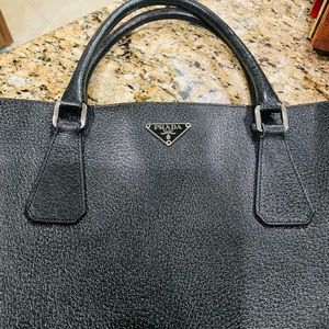 Prada tote bag black leather with handles